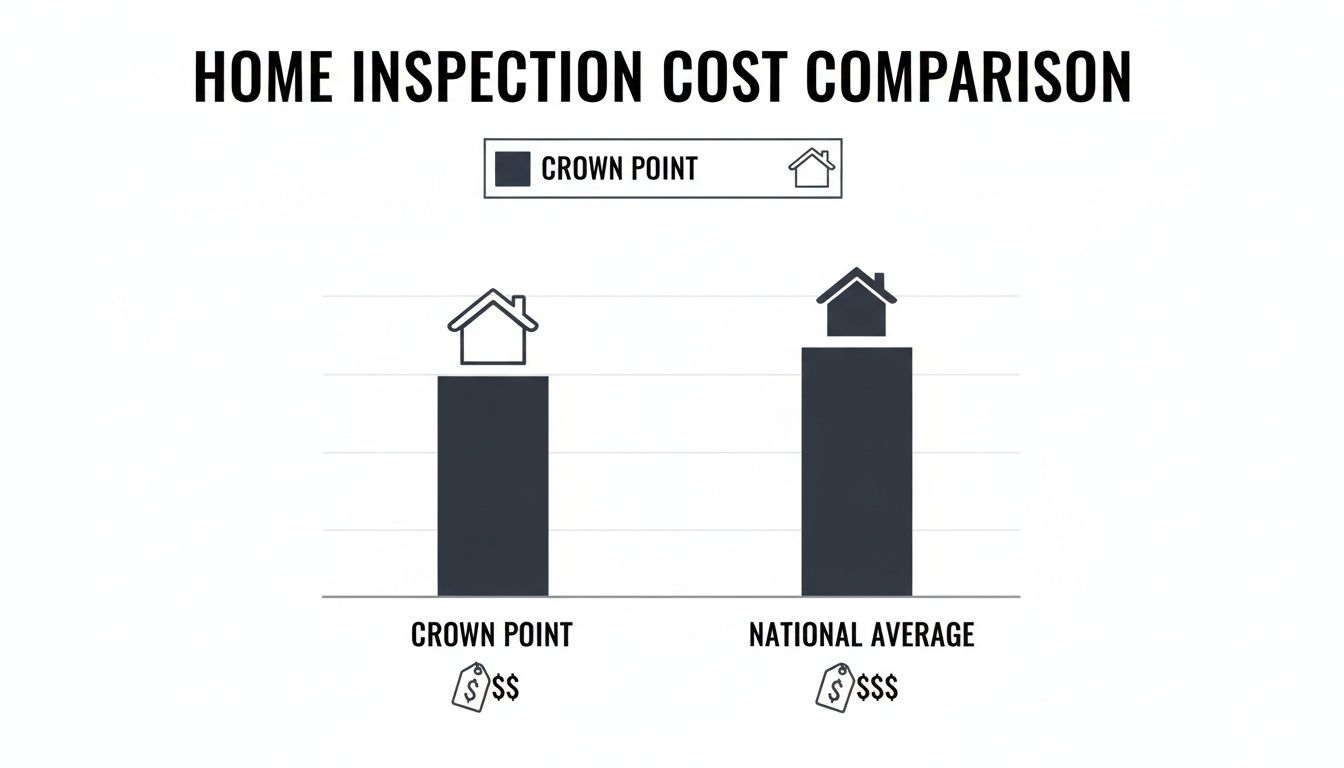 Bar chart comparing home inspection costs for Crown Point and the national average.
