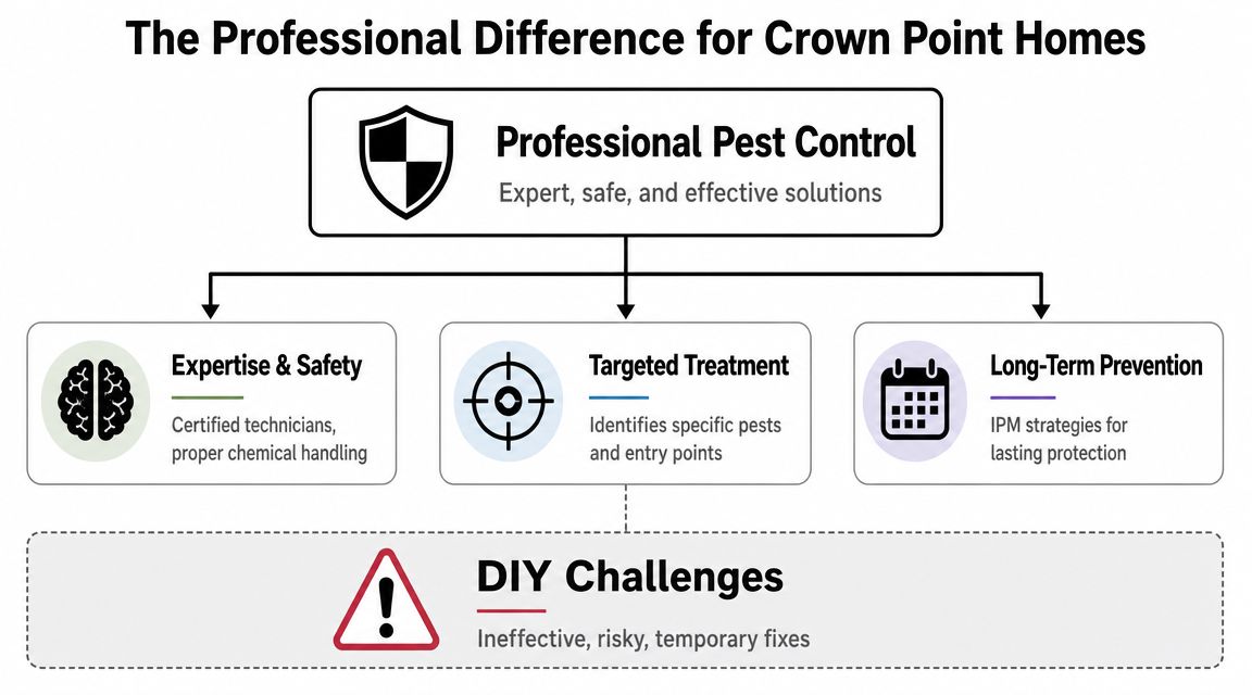 An infographic showing the advantages of professional pest control services for homes compared to DIY methods.