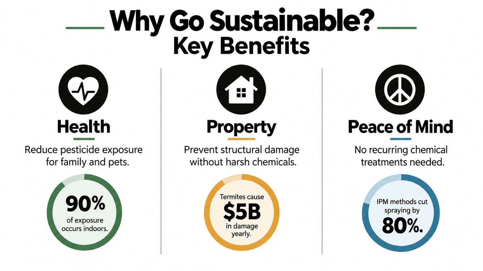 An infographic showing the health, property, and peace of mind benefits of sustainable pest management.