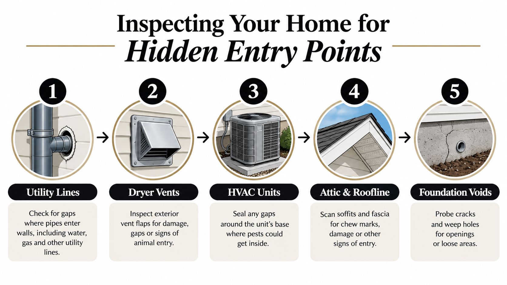 A five-step guide on how to inspect your home to find potential rodent entry points.